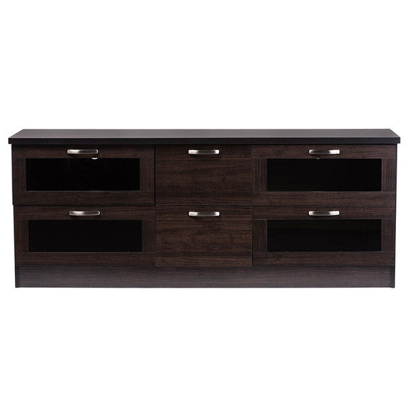 Baxton Studio Adelino 63 Inches Wood TV Cabinet with 4 Glass Doors and 2 Drawers 118-6505